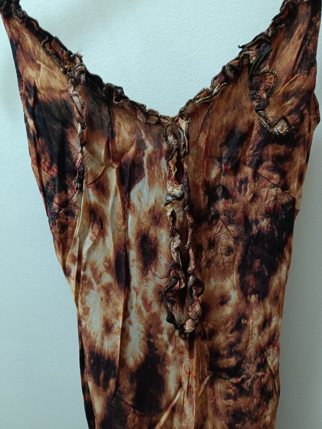 Vestido largo estampado marrón-naranja