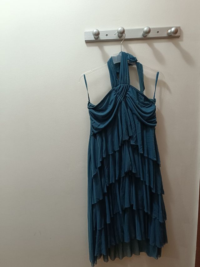 Vestido plisado turquesa