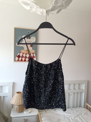 Top lentejuelas Mango negro