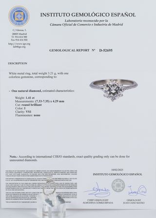 Anillo en oro blanco 18k con diamante 1.41 ct