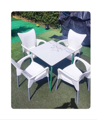 Mesa y 4 sillas jardín - Blanco/Verde
