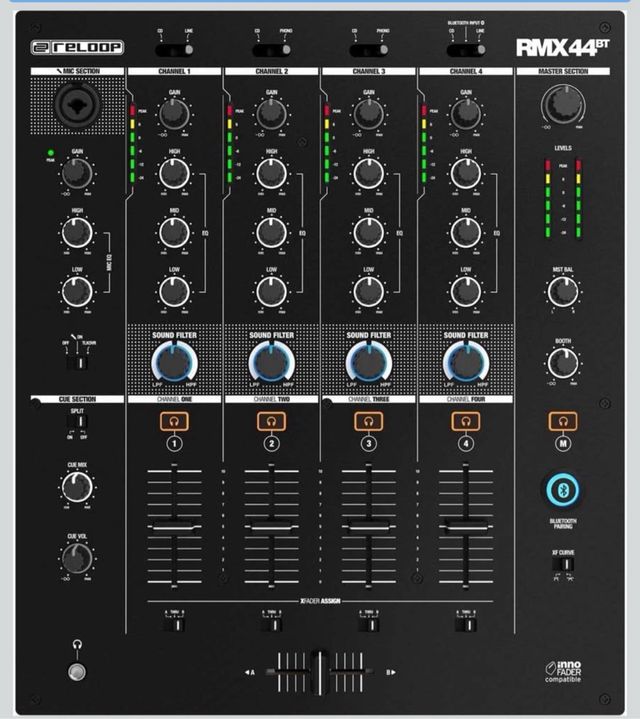 Mesa mezclas Reloop RMX-44BT + 2 Gemini MDJ-500