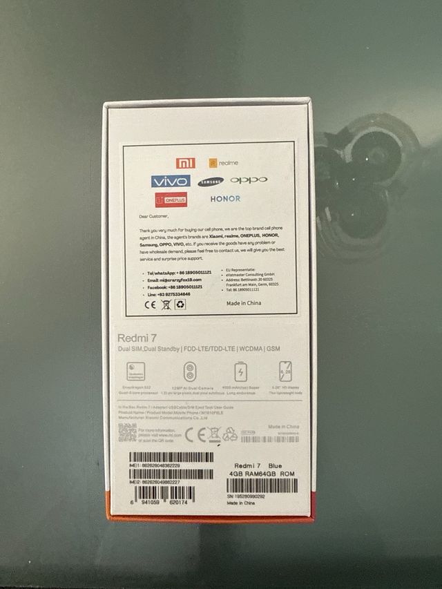 Custodia Xiaomi Redmi 7 - 4GB RAM 64GB ROM scatola vuota
