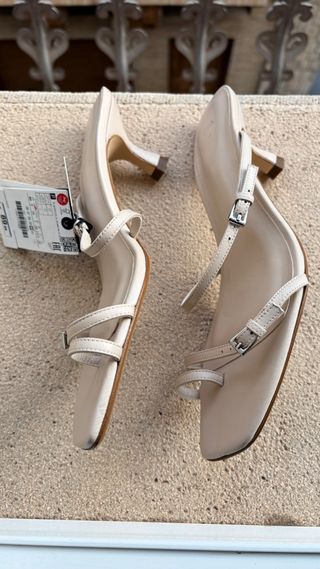 Sandalias Zara beige tacón fino 40