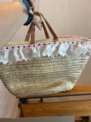 Bolso playa capacho beige y rojo