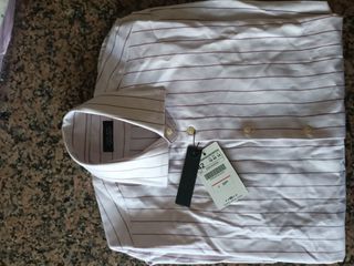 Camisa Zara Man blanca rayas L