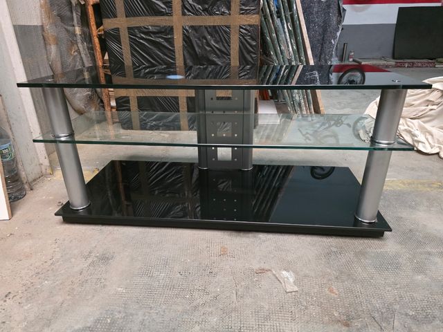 Mueble TV - Cristal Negro y Plata