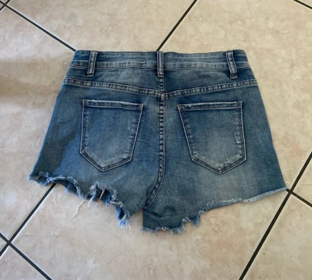 Shorts Jeans con Perle - Blu