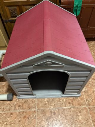 Casa perro mediano  gris y roja