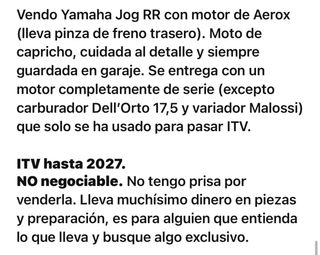 Yamaha Jog rr 70cc ITV 2027 (NO NEGOCIABLE)