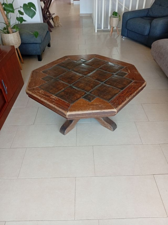 Mesa centro vintage madera cerámica
