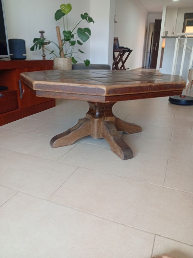 Mesa centro vintage madera cerámica