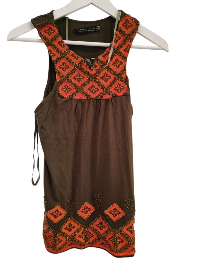 Vestito estivo donna Zara verde oliva e arancio M