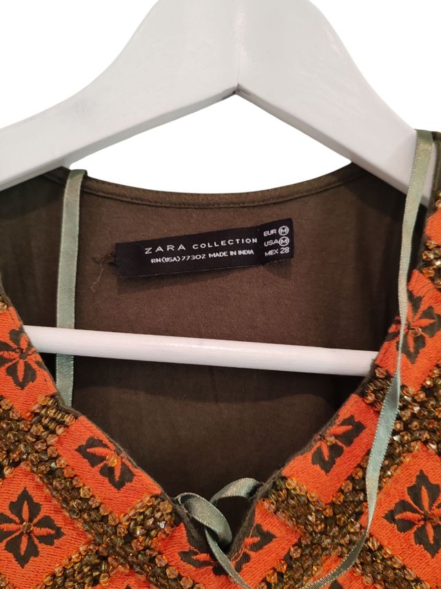 Vestito estivo donna Zara verde oliva e arancio M