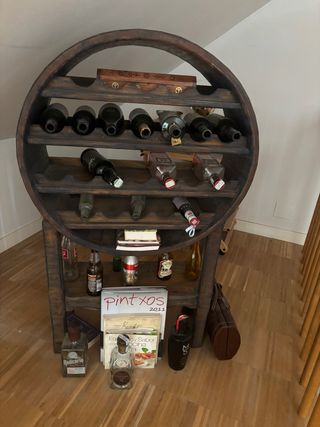 Botellero rústico de madera maciza
