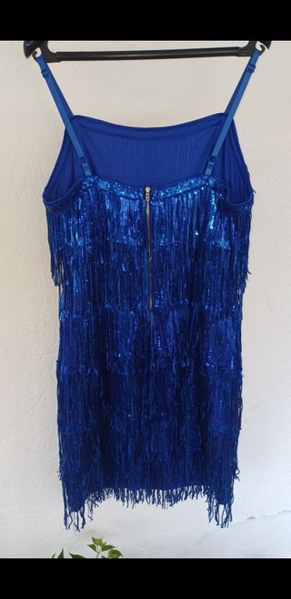 Vestido flecos azul L - Fiesta