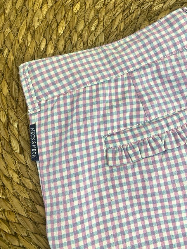 Shorts niña vichy rosa-azul