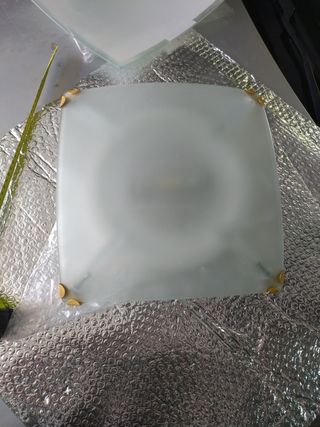 Plafón techo Cristal translúcido y aplique dorado 