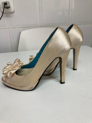 Zapatos tacón beige boda - talla 36