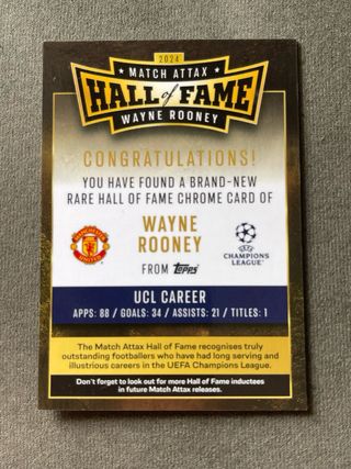 CROMO Wayne Rooney Hall of Fame Match Attax 2024