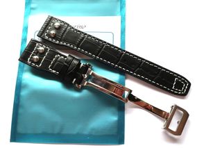 Cinturino 22mm in pelle nera 22/18mm stile Pilot IWC