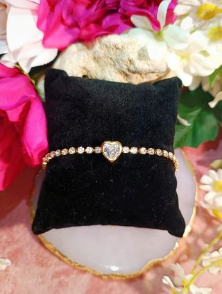 Pulsera ajustable corazón brillante chapada en oro