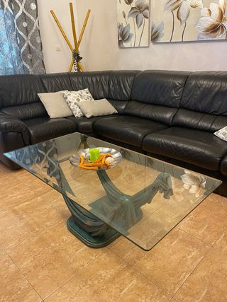 Mesa comedor+ mesa centro cristal+ 6 sillas tapiza