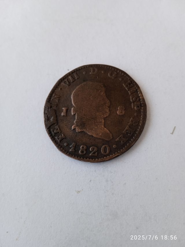Moneda 8 Maravedís 1820 Juvia Fernando VII