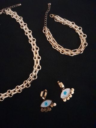 Juego de joyas ojo turco dorado (Golfi)