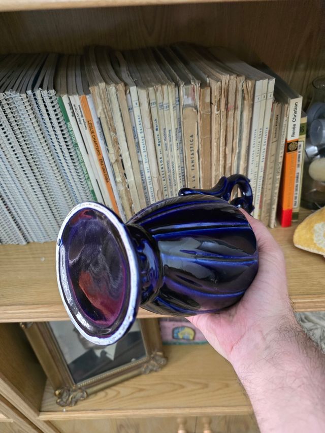 Jarra cerámica azul cobalto vintage clasica