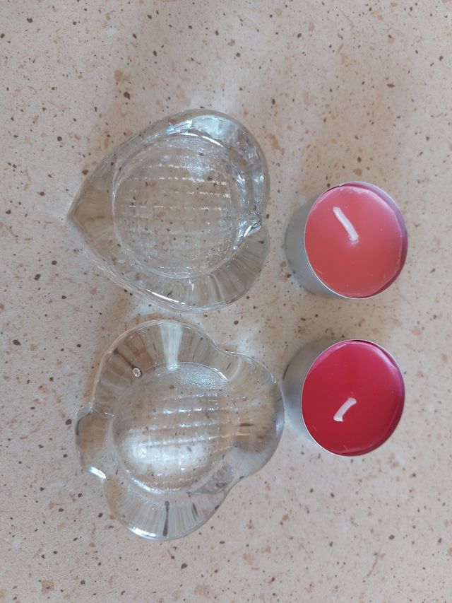 2 Portavelas corazón y trebol de cristal
