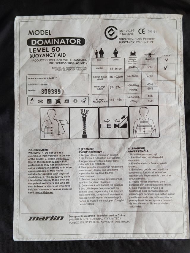 Chaleco Salvavidas Infantil Marlín