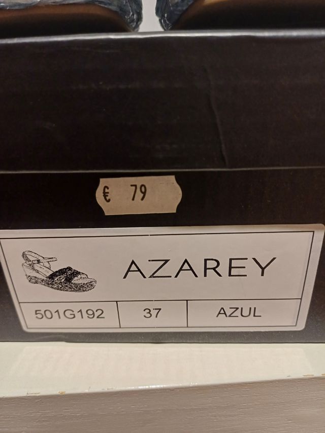 Sandalias Azarey azules cuña esparto