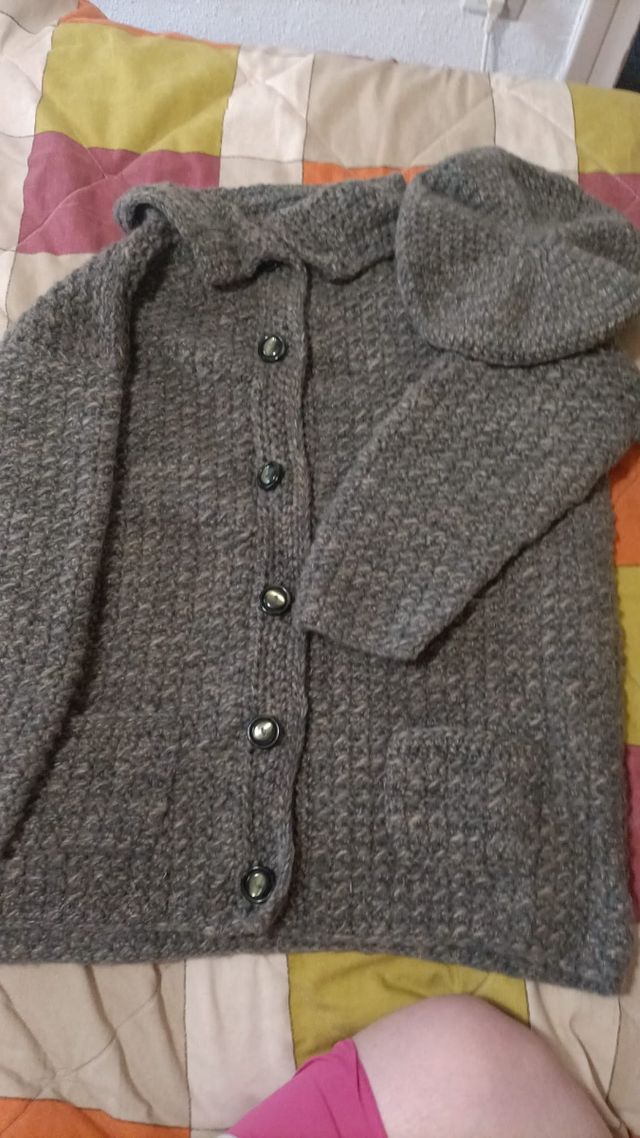 Chaqueta lana gris artesanal + gorro