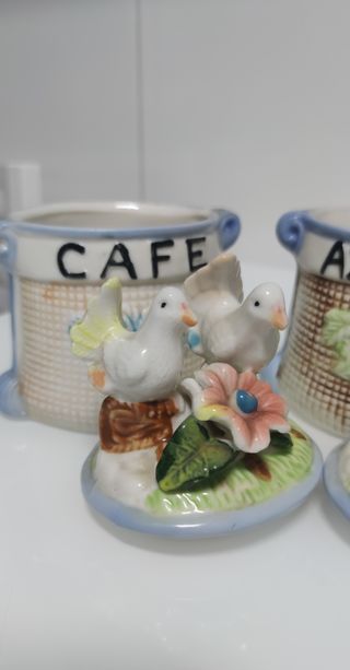 Juego 3 tarros cerámica café, azúcar, té