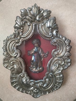 Teca in lamierino argentato Sacro Cuore Infante