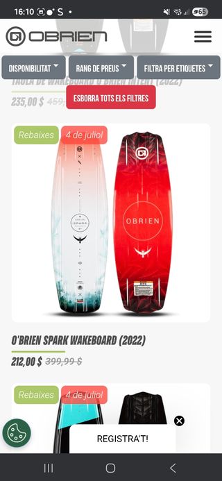 Tabla Wakeboard O'Brien Spark + Fijaciones Infuse