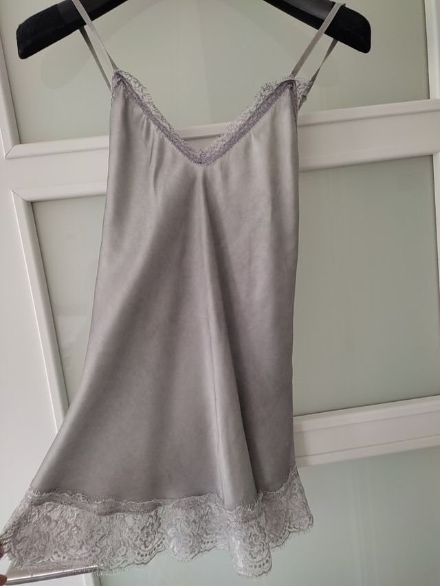 Camisas seda azul/plateado con tirantes ajustables