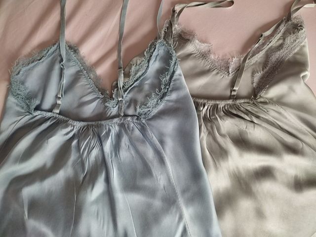 Camisas seda azul/plateado con tirantes ajustables