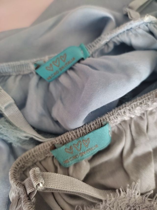 Camisas seda azul/plateado con tirantes ajustables