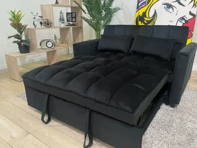 Sofá cama terciopelo negro