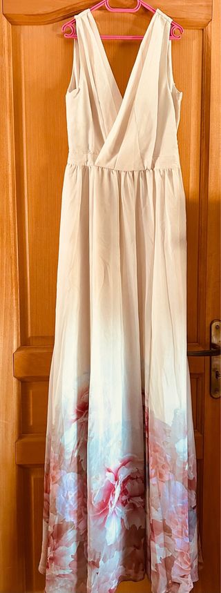 Vestido largo beige estampado flores