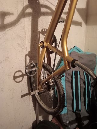 Bicicleta Monty BMX dorada.