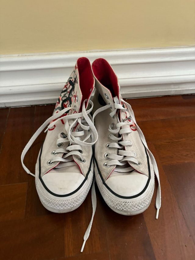 Converse All Star alte bianche e rosse