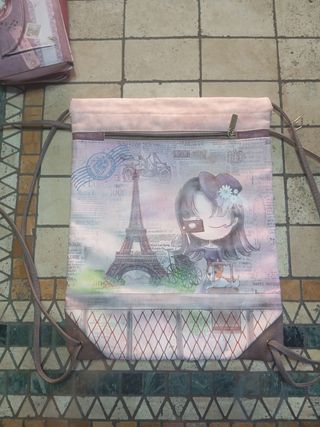 Mochila bandolera rosa y marrón