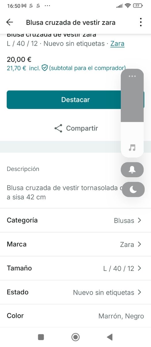 Blusa Zara marrón - Negro tornasolado Talla L