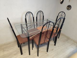 Mesa comedor cristal + 6 sillas
