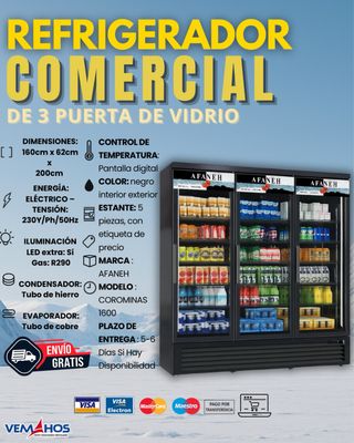 NEVERA INDUSTRIAL AFANEH 3 PUERTAS VIDRIO – COROMI