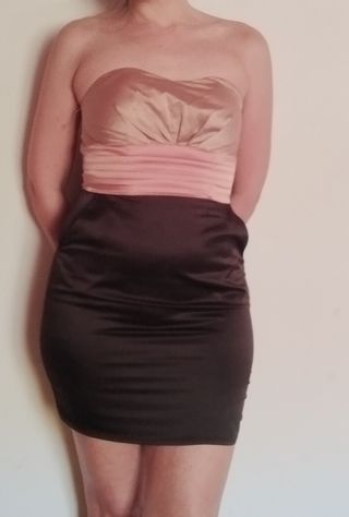Vestido Fiesta Negro, Beige y Rosa