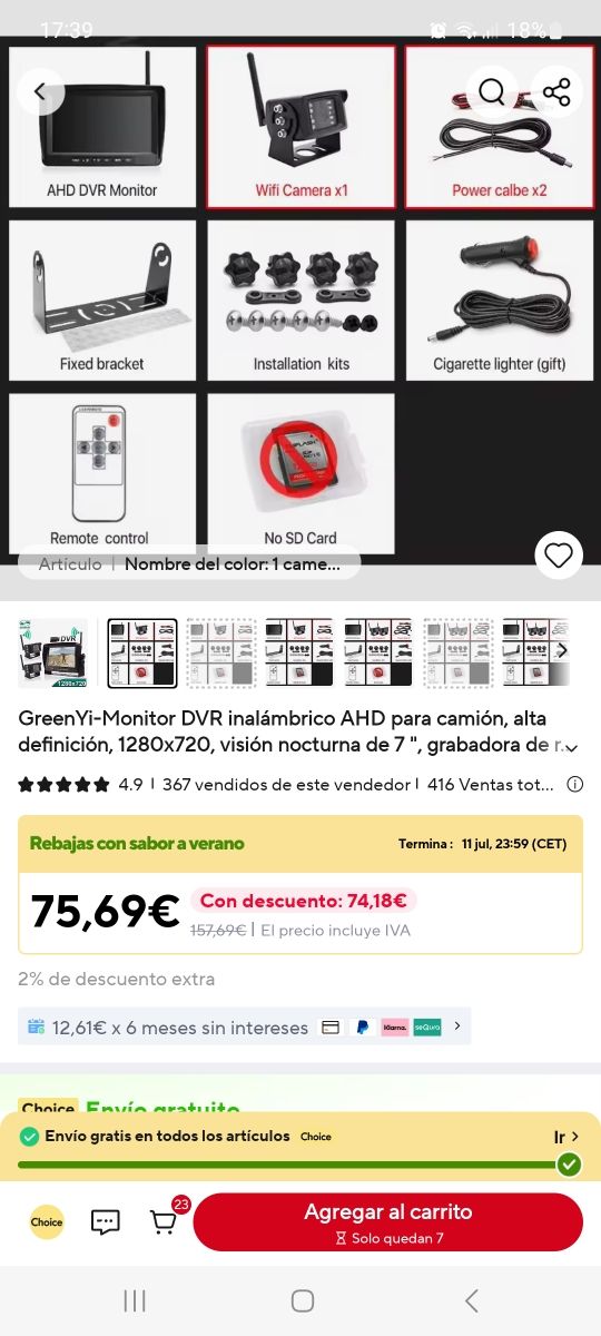 Cámara caravana wifi trasera